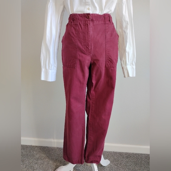 Talbots Slim Cargo Pants Cranberry Red Cotton Blend Classic Carhartt Style Sz 10 - Picture 5 of 17
